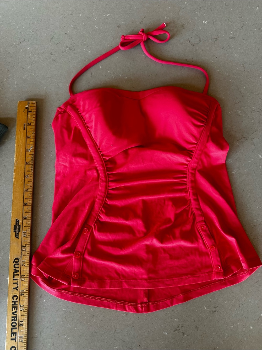 Robin Piccone Vibrant Red-Orange-Pink Tankini Halter Bandeau Ruched Swim Top